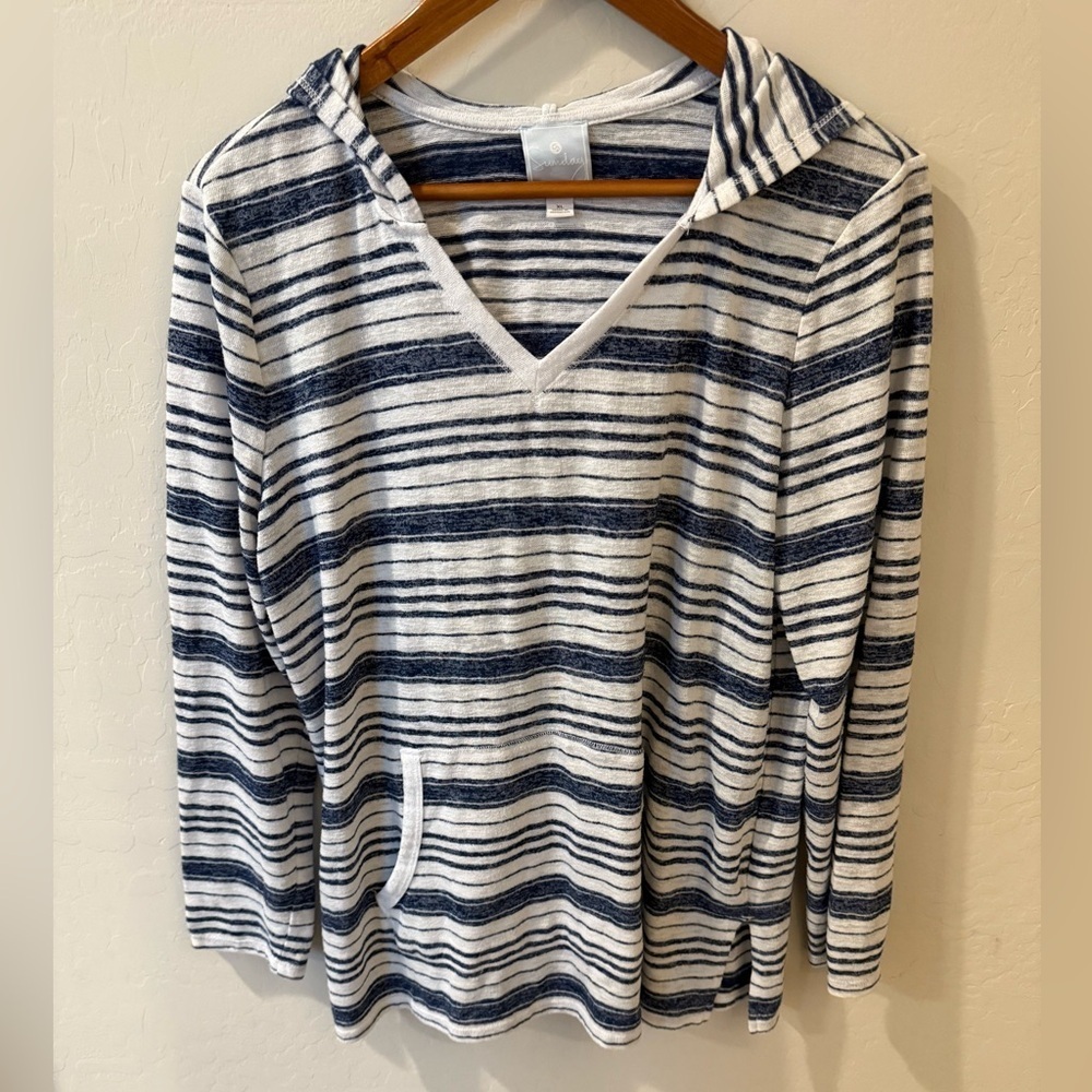 Sunday Navy & White Striped Hooded Top – Women’s XL
